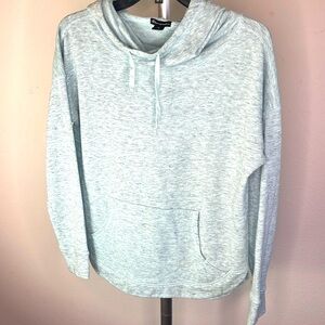 Champion size, small blue and gray slip over hooded sweatshirt